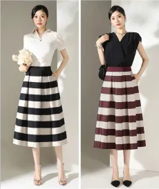 Chân Váy Dài Nữ Kẻ Sọc Ngang Lưng Thun Phong Cách Hàn Quốc Sang Trọng